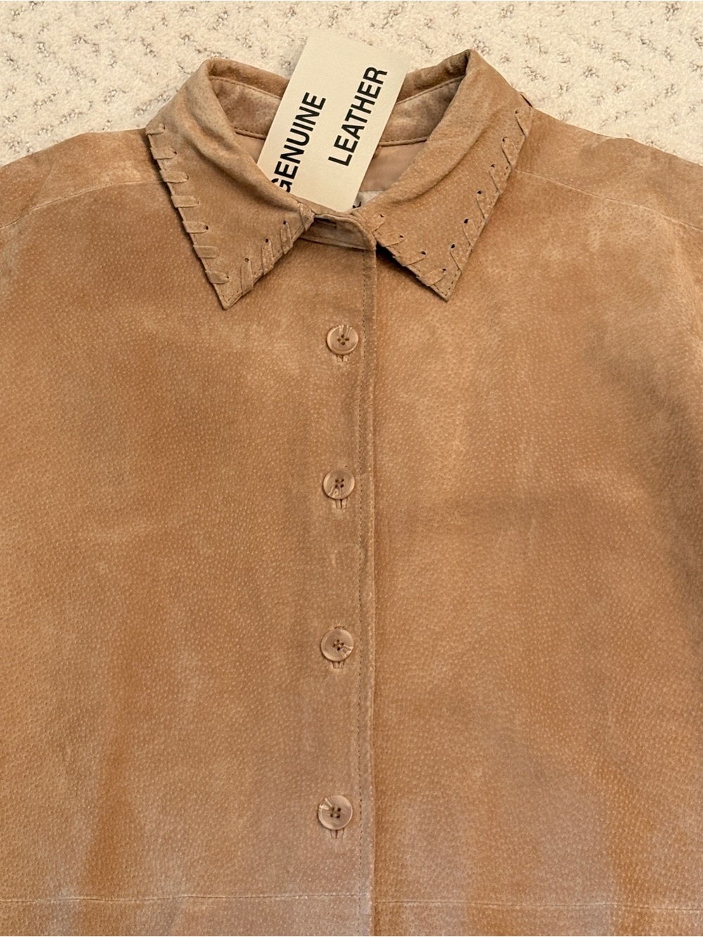 Genuine Leather Suede Shacket Jacket NEW With Flaw Size L Tan Washable - Picture 5 of 13